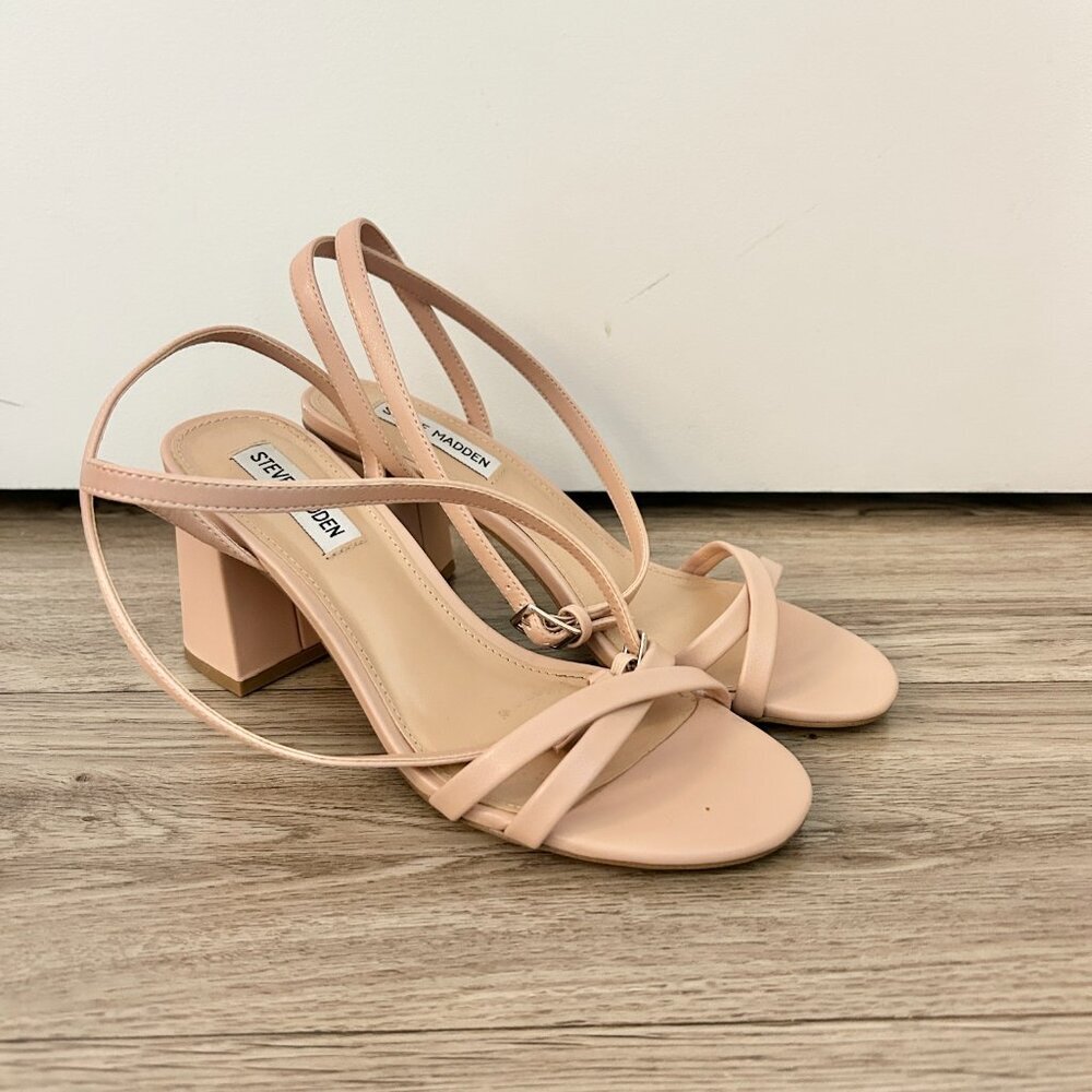 Steve Madden Eva Strappy Sandal Block Nude Heels Size 8 - Picture 3 of 10